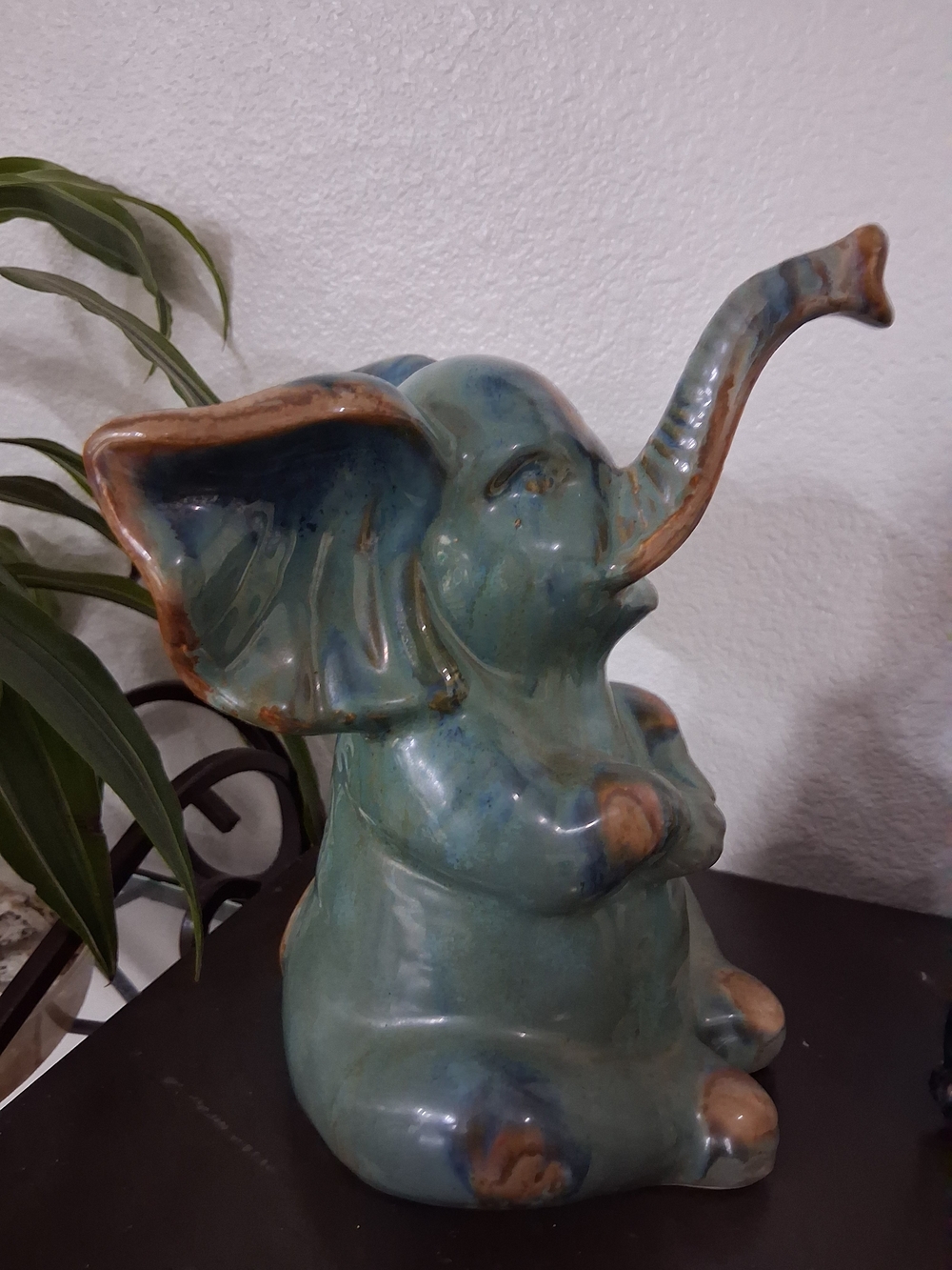 & Other Stories Turquoise and Brown Ceramic Elephant Sculpture
